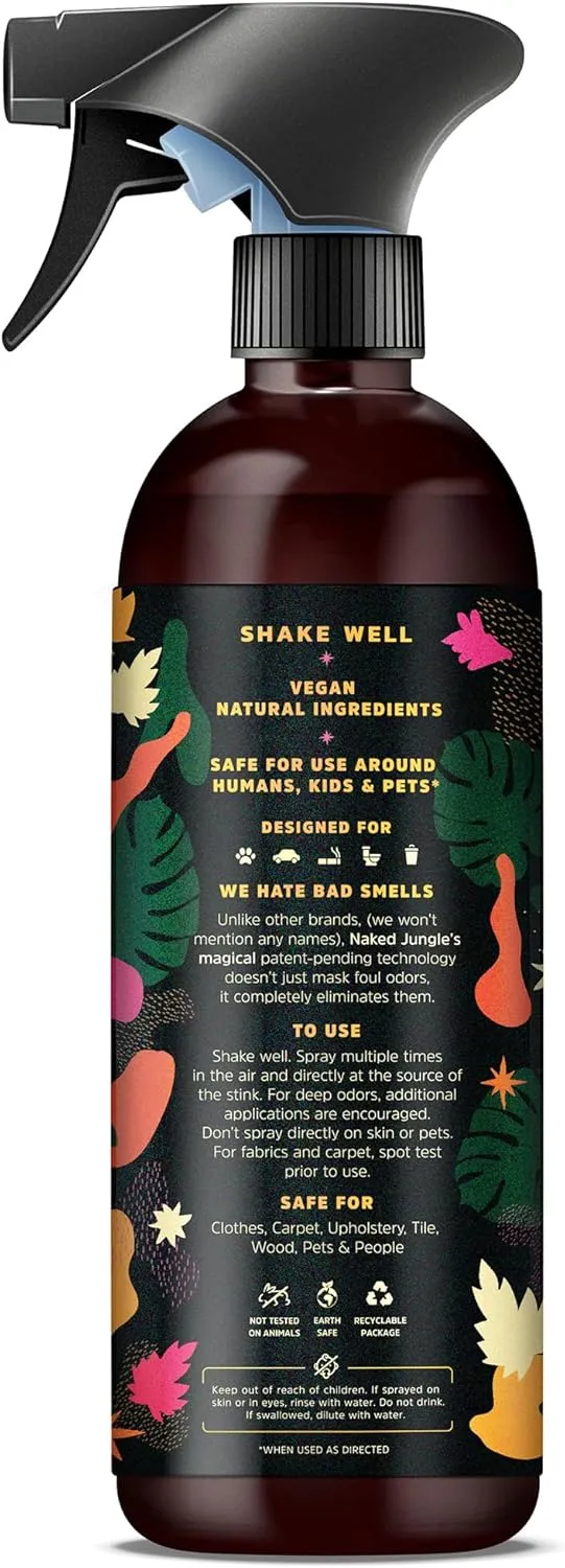 Naked Jungle Premium Plant-Based Odor Eliminator for Strong Odors, Air Freshener Spray, Non Toxic Air Fresheners For Home, Room Deodorizer, No Added Fragrances (16oz, 24oz & 32oz)