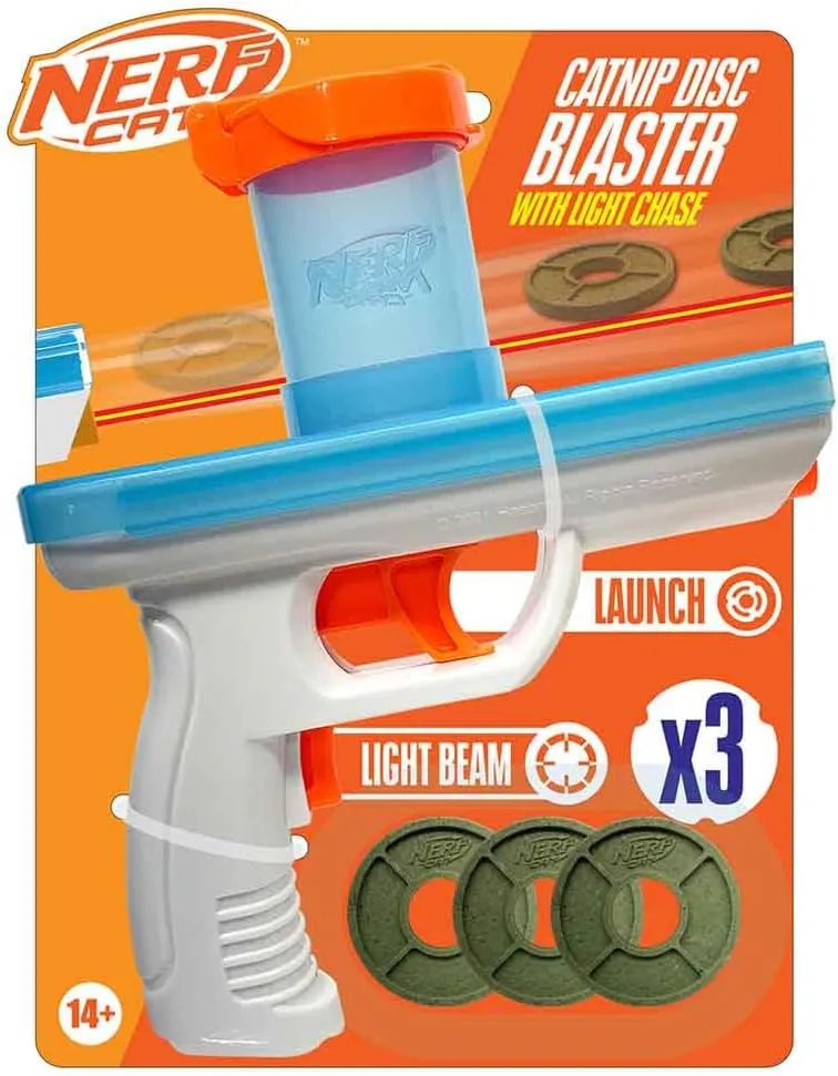 Nerf Cat 7.88in Catnip Blaster with 3 Catnip Disc 3-Pack - White/Translucent Blue/Orange