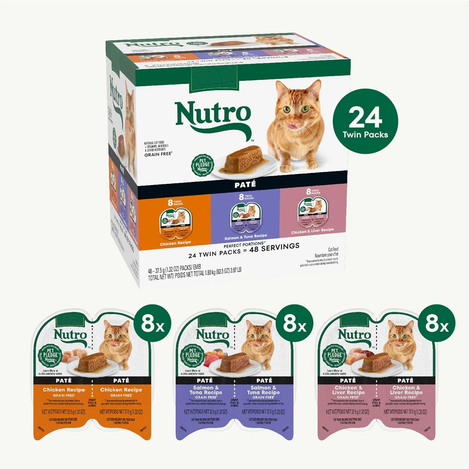 Nutro Natural Choice Wet Cat Food Pate Variety Pack, 2.64 oz. Twin-Pack Trays, 24 Pack