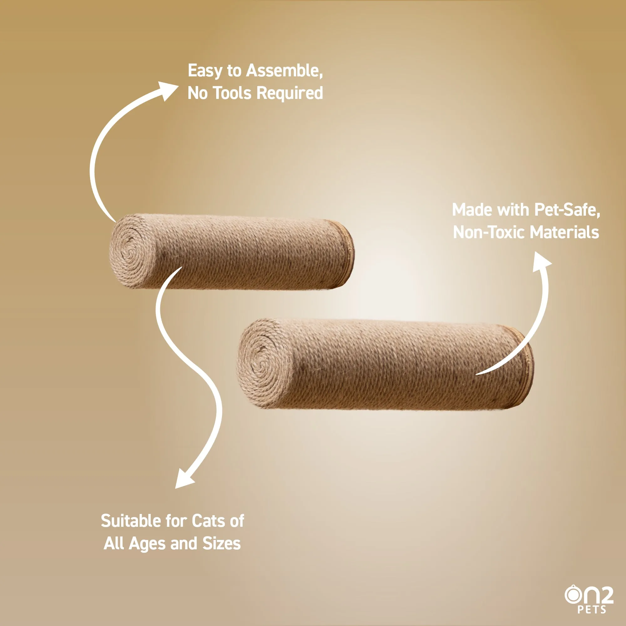 On2 Pets Cat Furniture Wall-Mounted Scratcher Cat Steps, Sisal Rope Scratching Posts Floating Cat Wall Perches (Cylinder)