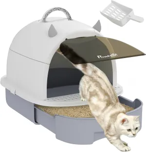 PawHut Cat Litter Box, Covered Kitty Litter Box with Lid, Scoop, Deodorizing Bags for Odor Control, Privacy, Portable, Easy to Clean, Gray