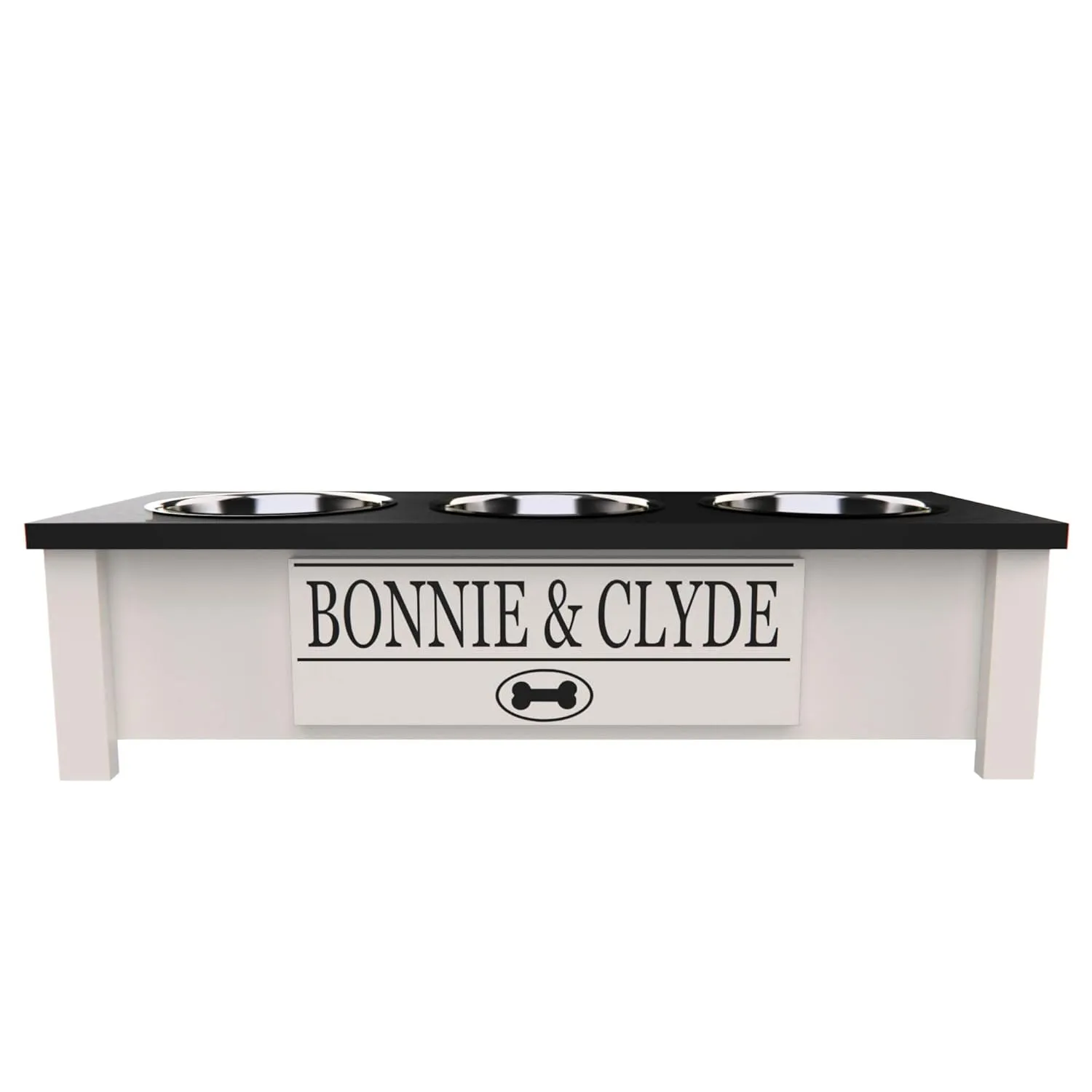 Personalized Elevated Triple Dog Bowl Stand for Large, Medium, Small, X-Small Dogs - 3 Stainless Steel Food and Water Bowls - Raised Dog Dish with Internal Storage (Small, Black)
