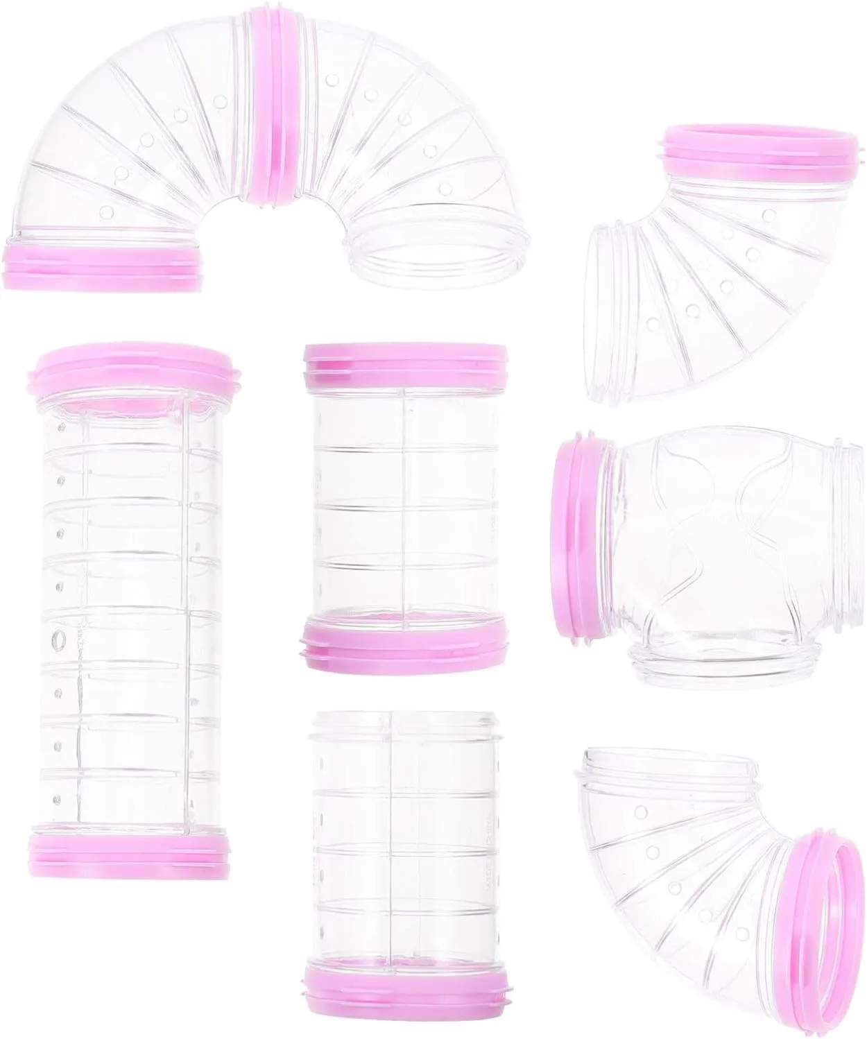 POPETPOP Hamster Tubes Set, 8 Pack Transparent Hamster Tunnel Tube DIY Assorted Connection Tunnel Hamster Cage Tunnel Excercise Toy for Small Animals Cage