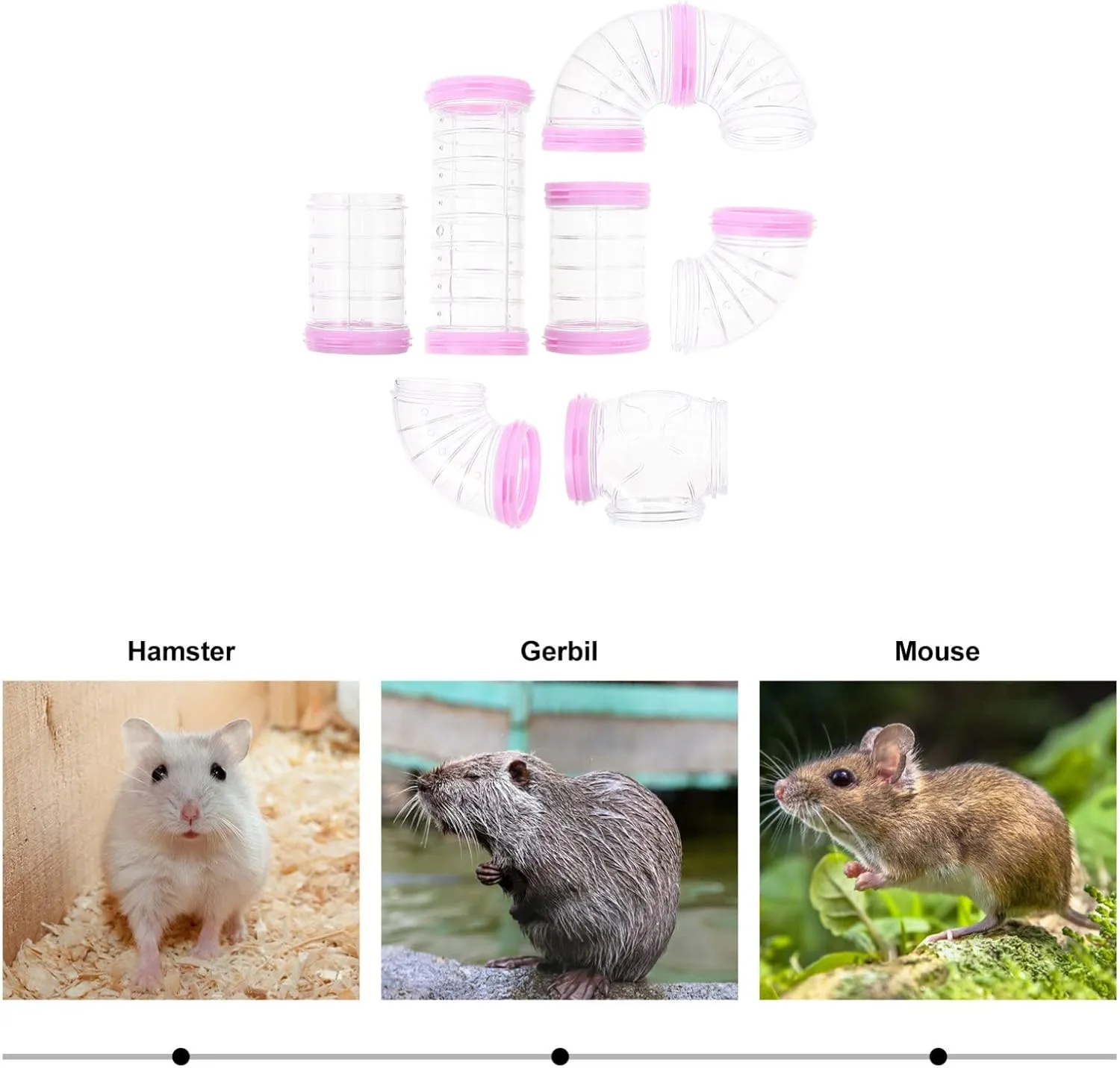 POPETPOP Hamster Tubes Set, 8 Pack Transparent Hamster Tunnel Tube DIY Assorted Connection Tunnel Hamster Cage Tunnel Excercise Toy for Small Animals Cage