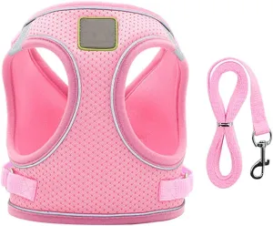 Puppy Harness and Leash Set, Escape Proof Dog Cat Vest Harness for Cats Small Medium Dogs, Adjustable Reflective Step in Harness,Soft Mesh Comfort Fit No Pull No Choke (Small(11.8"-13.3"), Pink)