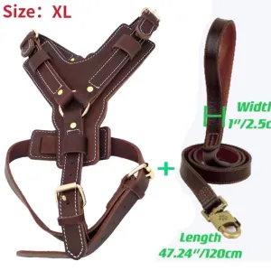 Real Leather Dog Harness with Leash Adjustable Strap German Shepherd Labrador Pitbull Husky Training Dog Vest Pet Products