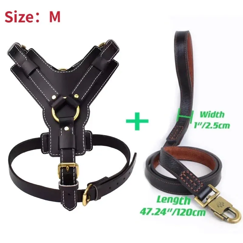 Real Leather Dog Harness with Leash Adjustable Strap German Shepherd Labrador Pitbull Husky Training Dog Vest Pet Products
