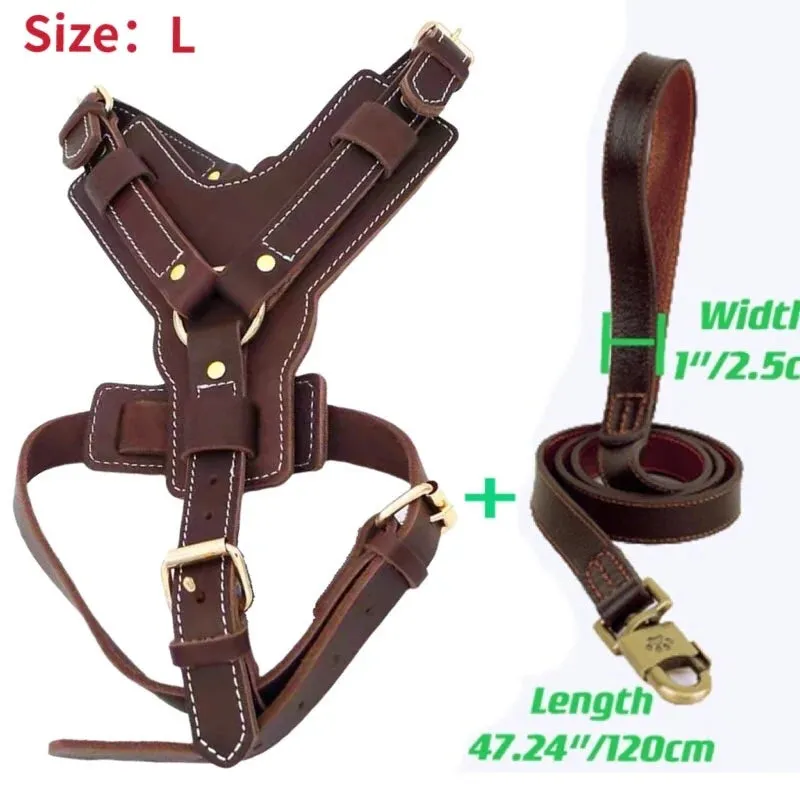 Real Leather Dog Harness with Leash Adjustable Strap German Shepherd Labrador Pitbull Husky Training Dog Vest Pet Products