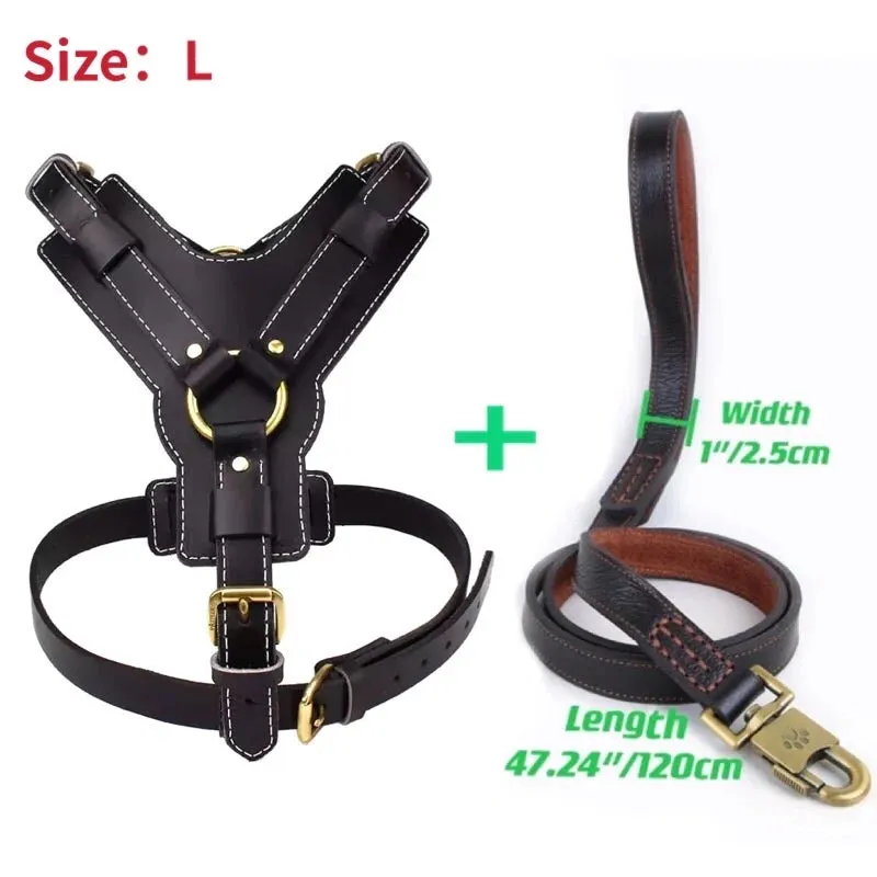Real Leather Dog Harness with Leash Adjustable Strap German Shepherd Labrador Pitbull Husky Training Dog Vest Pet Products