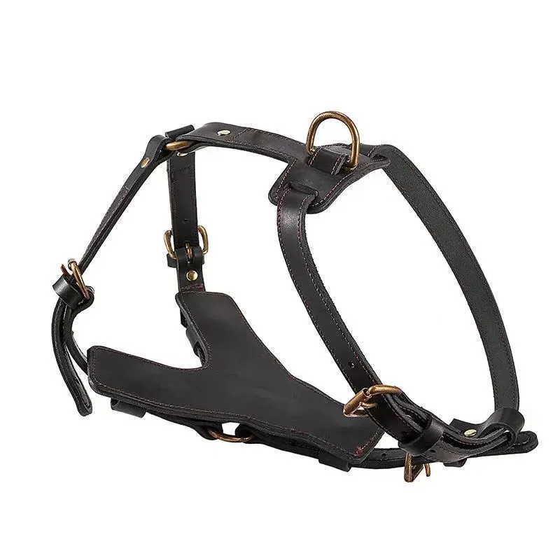 Real Leather Dog Harness with Leash Adjustable Strap German Shepherd Labrador Pitbull Husky Training Dog Vest Pet Products