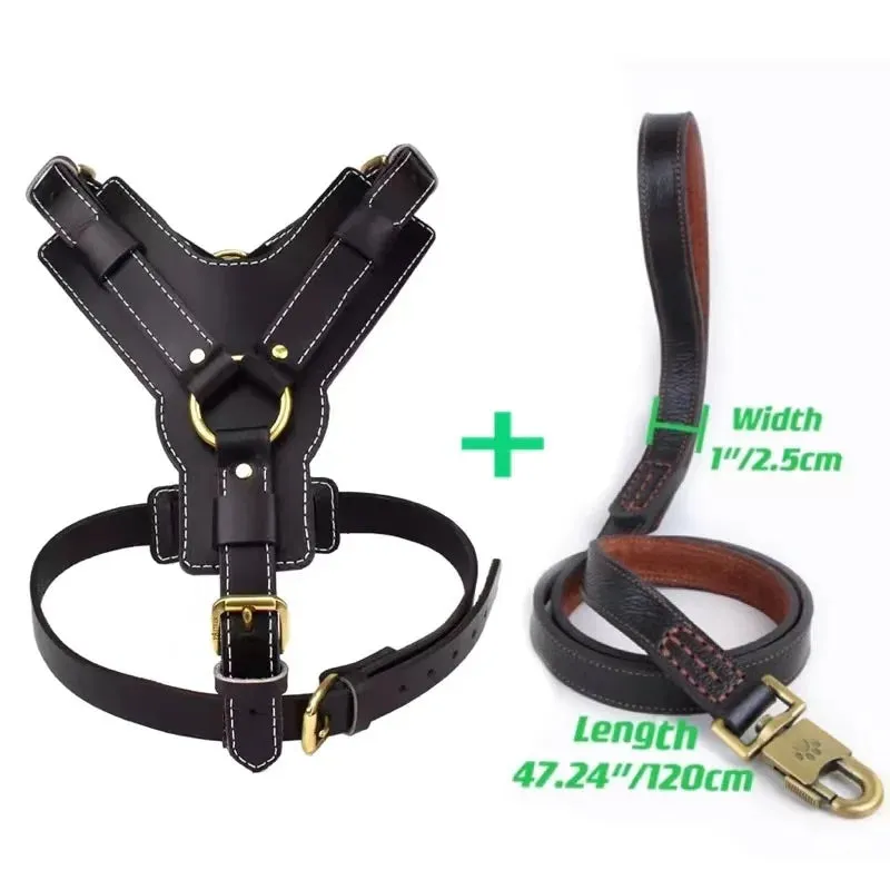Real Leather Dog Harness with Leash Adjustable Strap German Shepherd Labrador Pitbull Husky Training Dog Vest Pet Products