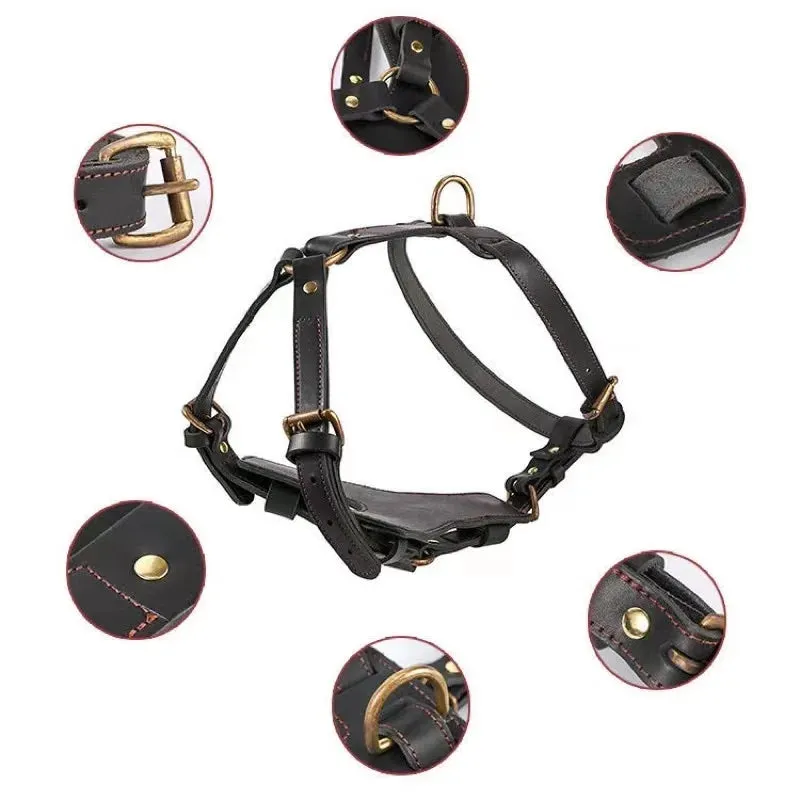 Real Leather Dog Harness with Leash Adjustable Strap German Shepherd Labrador Pitbull Husky Training Dog Vest Pet Products