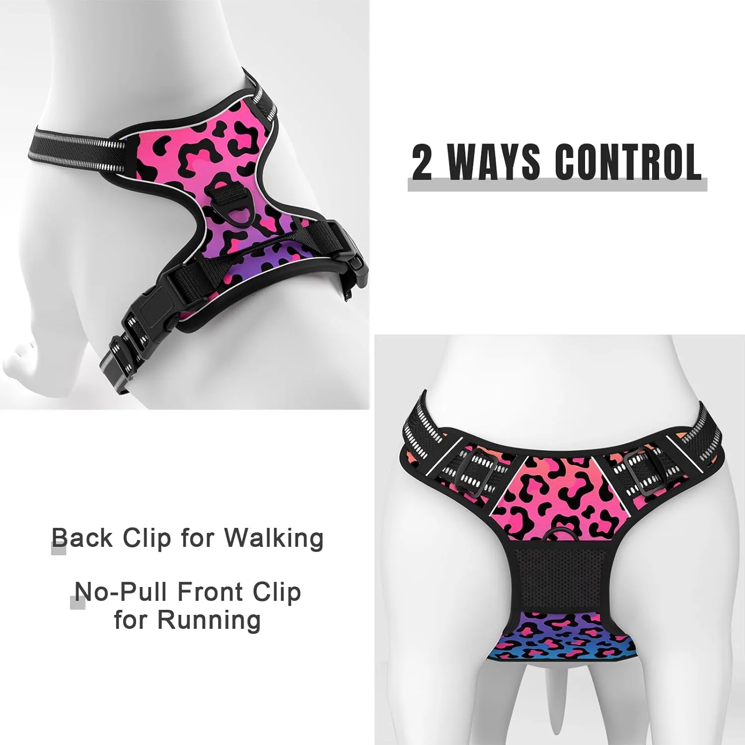 Rnivvi No Pull Dog Harness, Cute Leopard Reflective Small Sized Puppy Kitten Harness, Adjustable Soft Padded Vest for Small Dogs, Cats, Heavy Duty Pet Vest with Easy Control Handle for Walking, Neon