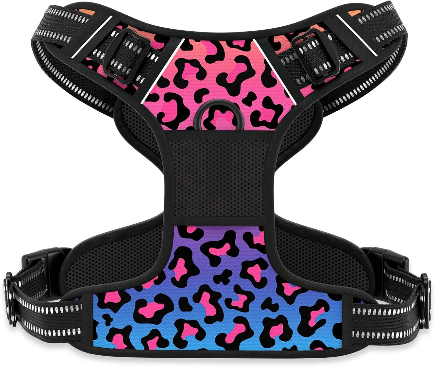Rnivvi No Pull Dog Harness, Cute Leopard Reflective Small Sized Puppy Kitten Harness, Adjustable Soft Padded Vest for Small Dogs, Cats, Heavy Duty Pet Vest with Easy Control Handle for Walking, Neon