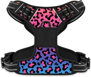 Rnivvi No Pull Dog Harness, Cute Leopard Reflective Small Sized Puppy Kitten Harness, Adjustable Soft Padded Vest for Small Dogs, Cats, Heavy Duty Pet Vest with Easy Control Handle for Walking, Neon