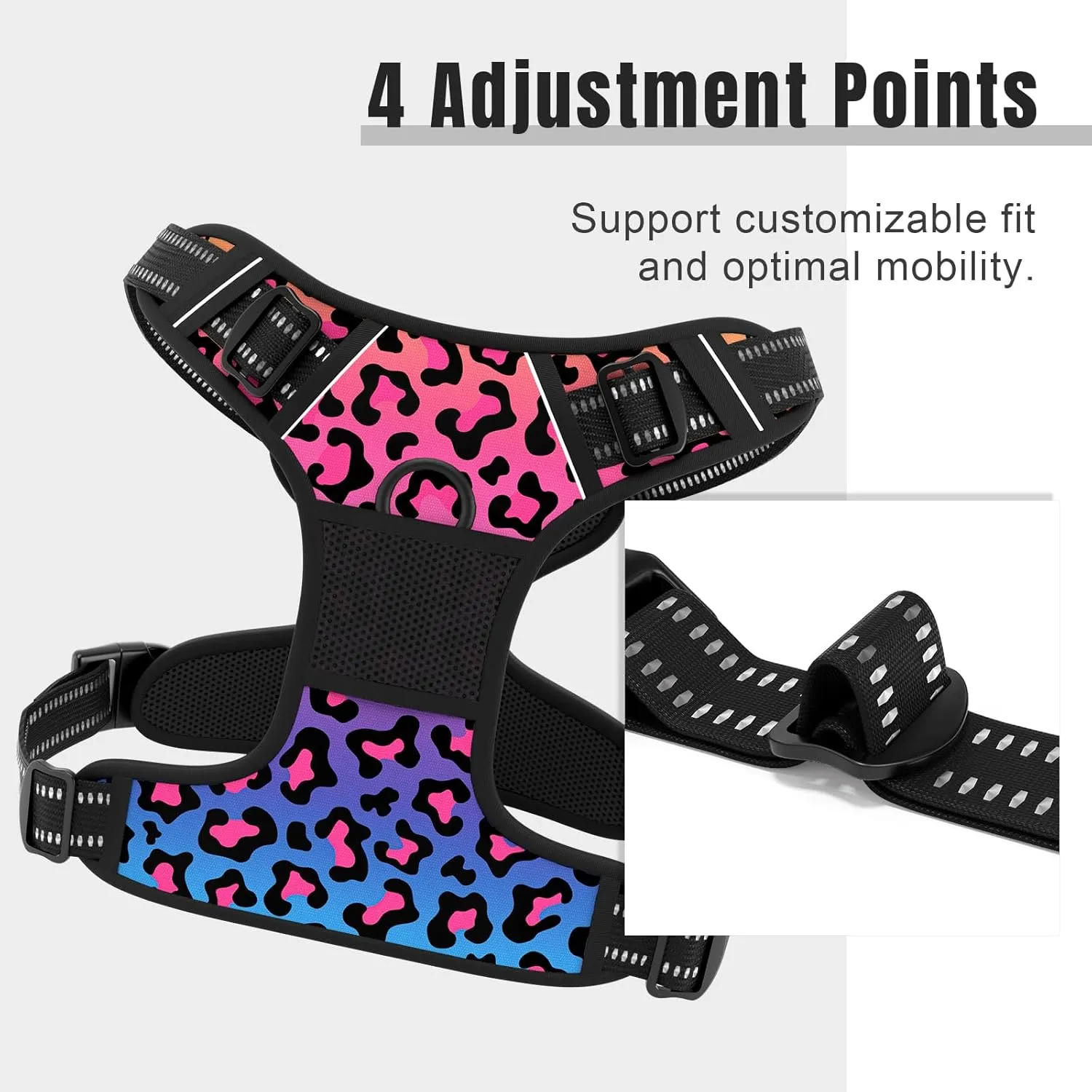 Rnivvi No Pull Dog Harness, Cute Leopard Reflective Small Sized Puppy Kitten Harness, Adjustable Soft Padded Vest for Small Dogs, Cats, Heavy Duty Pet Vest with Easy Control Handle for Walking, Neon
