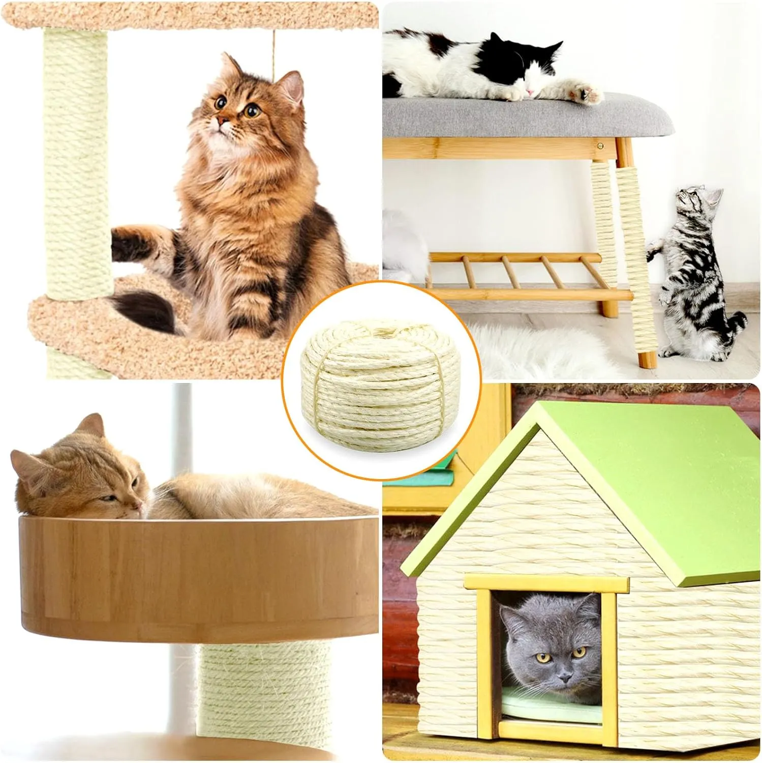 Sisal Rope for Cat Scratcher 4mm Diameter 328 FT Cat Natural Sisal Rope for Repairing Cat Scratching Post Cat Tower Repair Rope Cat Tree Rope Replace Recovering and DIY