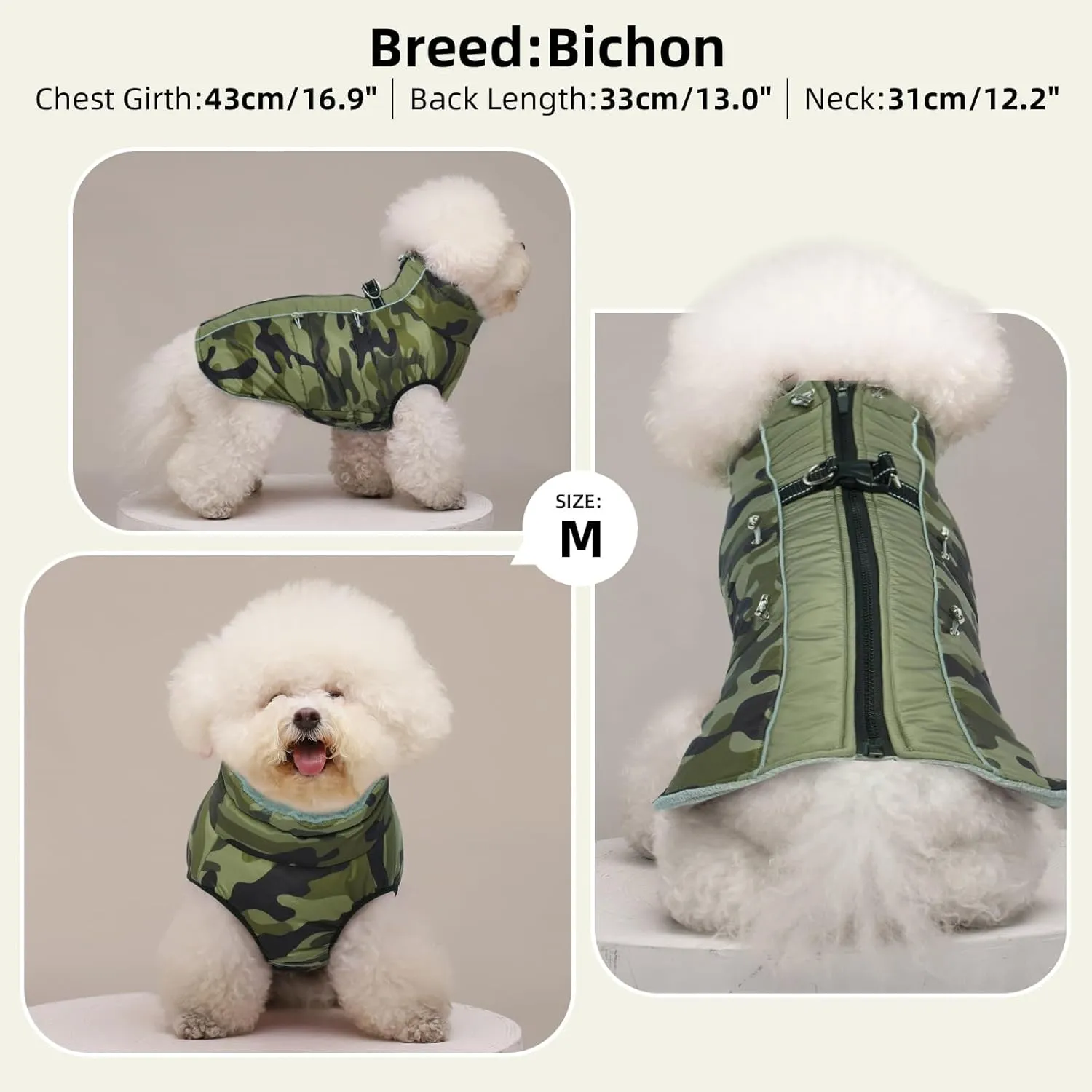 Small Dog Coat Dog Winter Jacket Warm Zip Up Snowsuit Dog Harness Vest Reflective Water-Resistant Dog Coat Dog Snow Jacket for Small Dogs Yorkie, Toy Poodle, Camouflage
