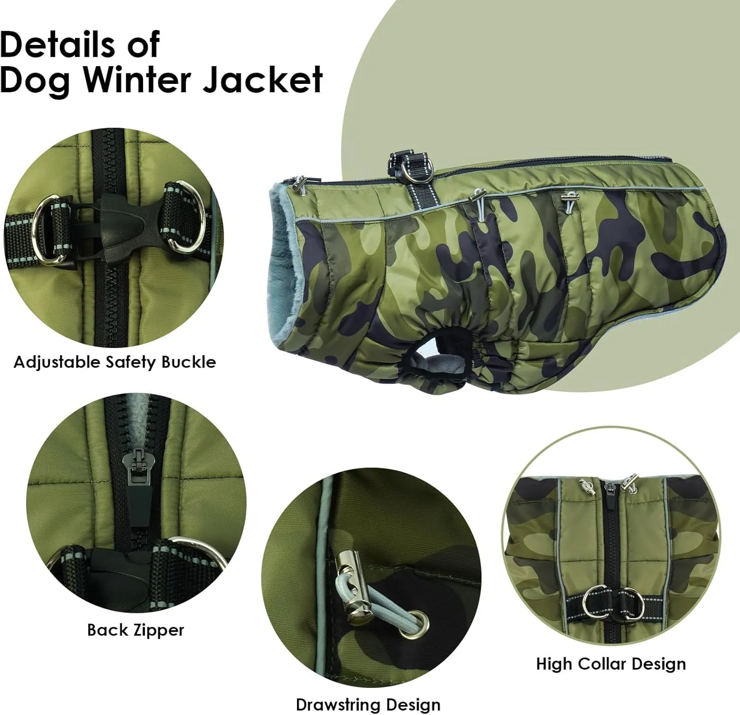 Small Dog Coat Dog Winter Jacket Warm Zip Up Snowsuit Dog Harness Vest Reflective Water-Resistant Dog Coat Dog Snow Jacket for Small Dogs Yorkie, Toy Poodle, Camouflage