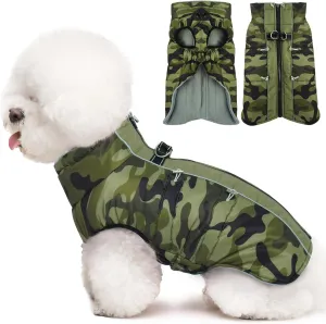 Small Dog Coat Dog Winter Jacket Warm Zip Up Snowsuit Dog Harness Vest Reflective Water-Resistant Dog Coat Dog Snow Jacket for Small Dogs Yorkie, Toy Poodle, Camouflage