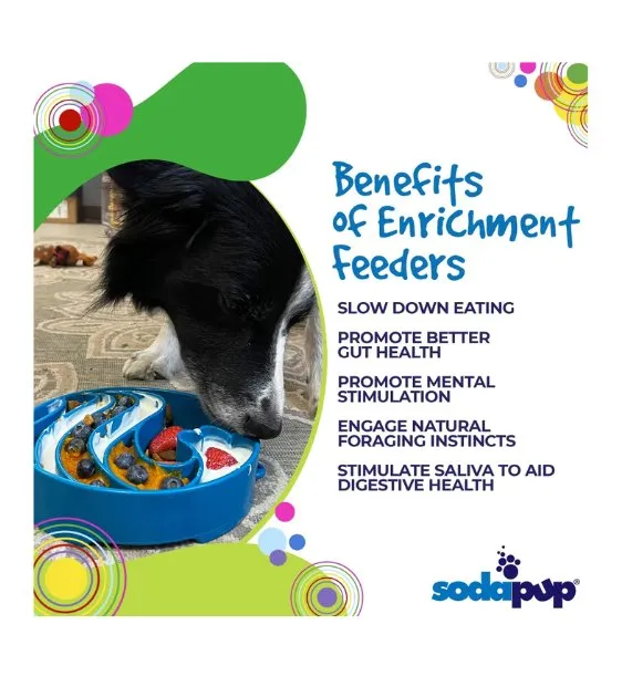 SodaPup Enrichment Slow Feeder Bowl For Dogs (Round / Blue Wave)