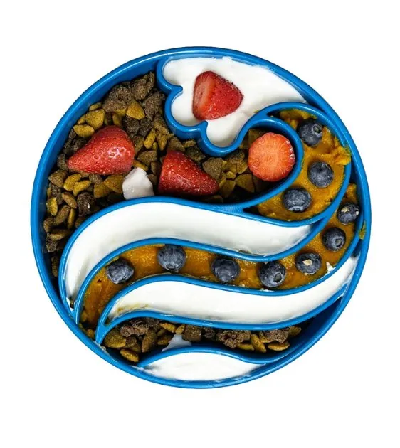 SodaPup Enrichment Slow Feeder Bowl For Dogs (Round / Blue Wave)