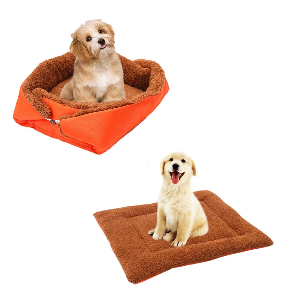 SOGA Orange Dual purpose Cushion Nest Cat Dog Bed Warm Plush Kennel Mat Pet Home Travel Essentials