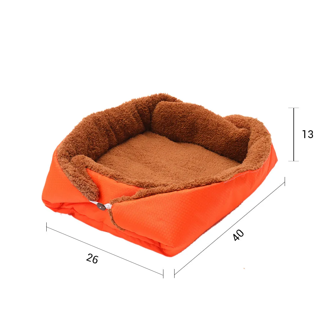SOGA Orange Dual purpose Cushion Nest Cat Dog Bed Warm Plush Kennel Mat Pet Home Travel Essentials