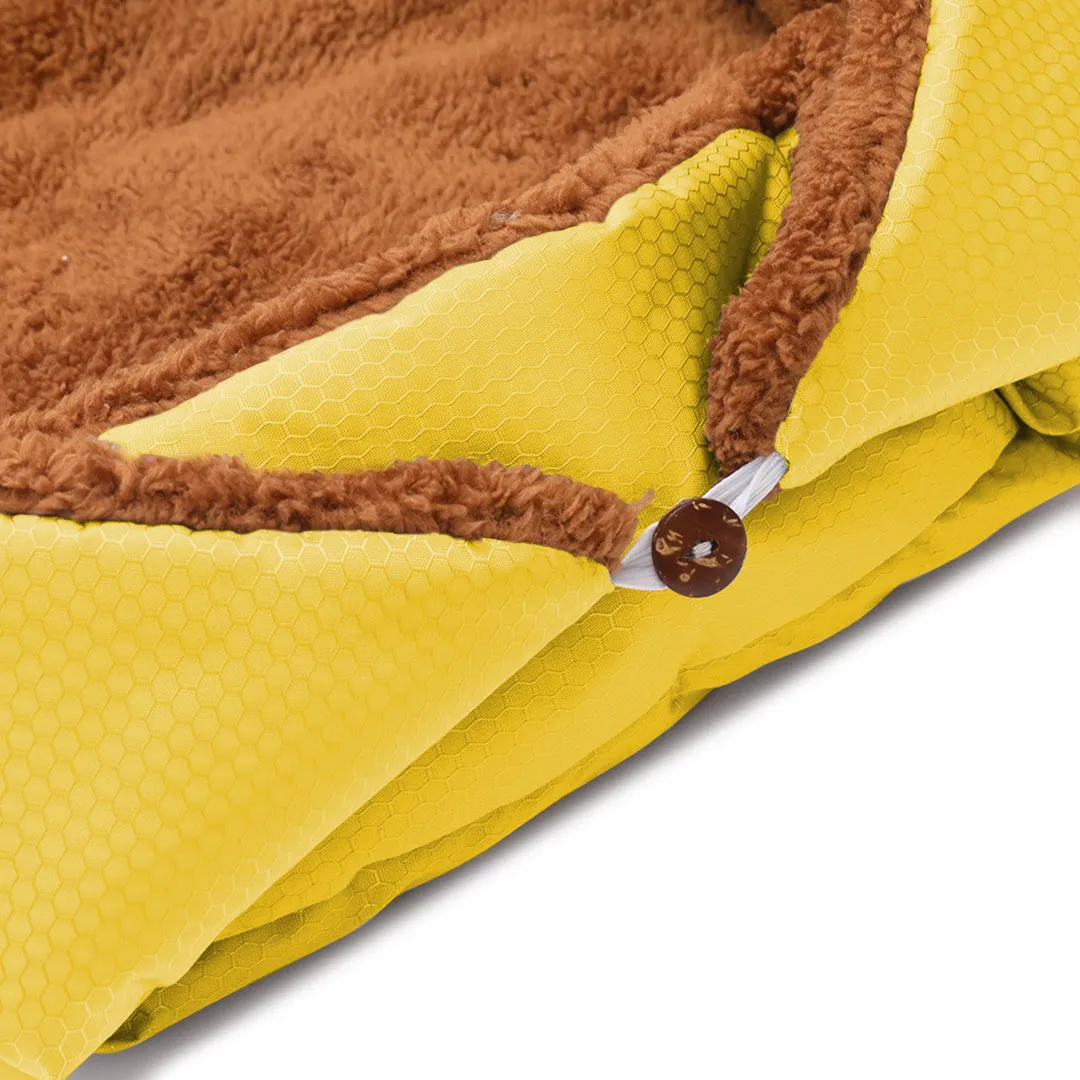 SOGA Yellow Dual purpose Cushion Nest Cat Dog Bed Warm Plush Kennel Mat Pet Home Travel Essentials