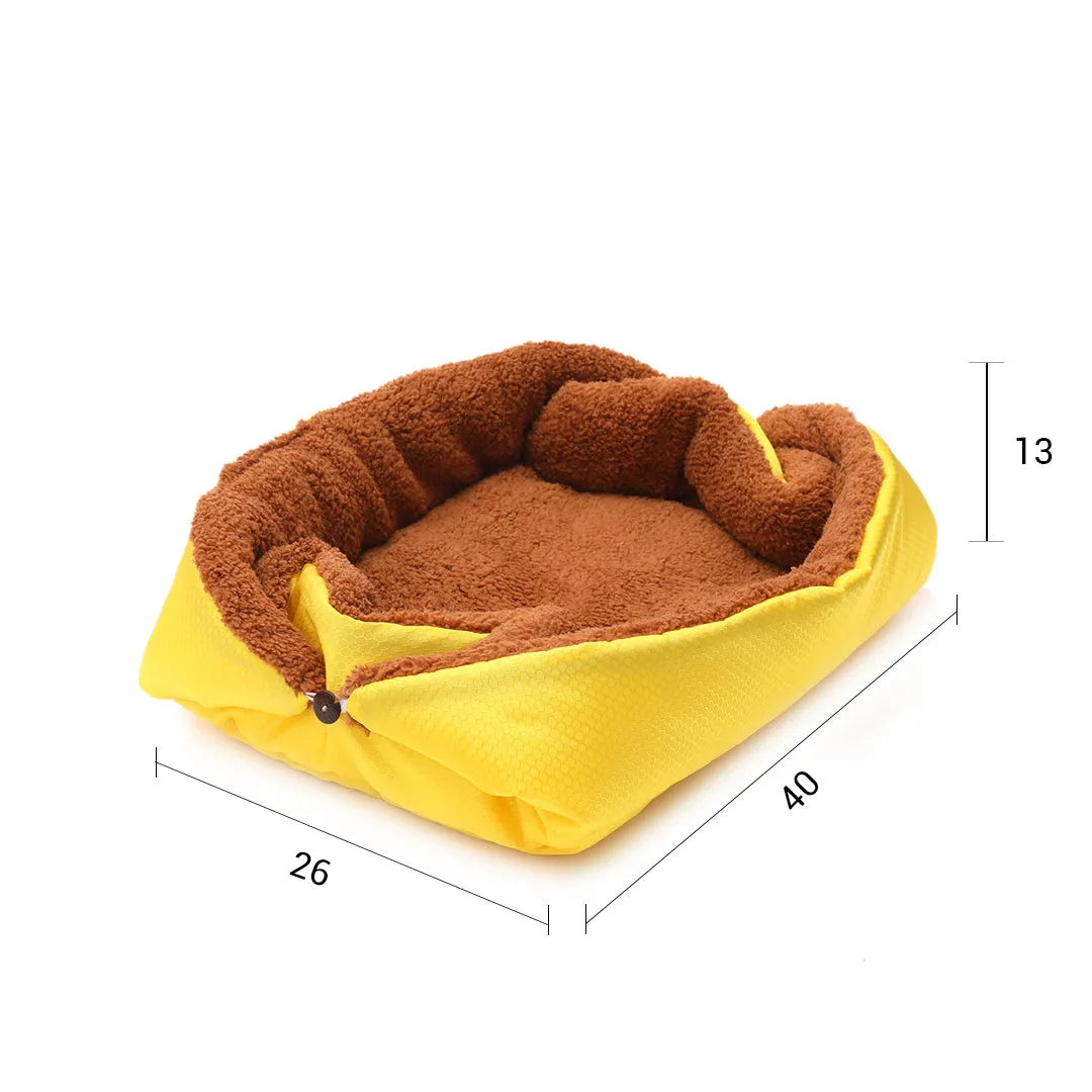 SOGA Yellow Dual purpose Cushion Nest Cat Dog Bed Warm Plush Kennel Mat Pet Home Travel Essentials