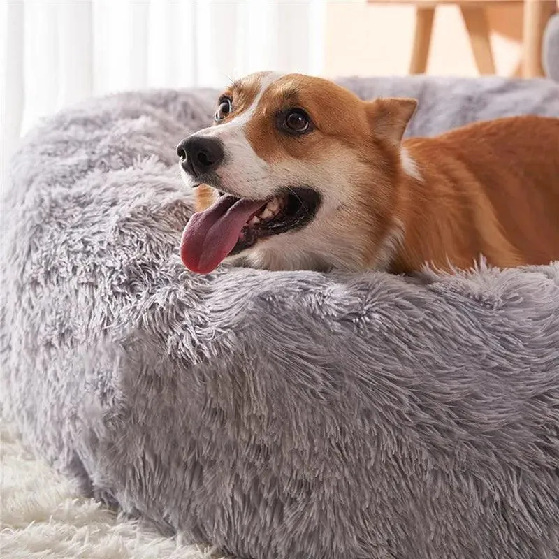 Super Soft Round Pet Bed - Long Plush Dog & Cat Bed for Medium to Large Pets (40-110cm)