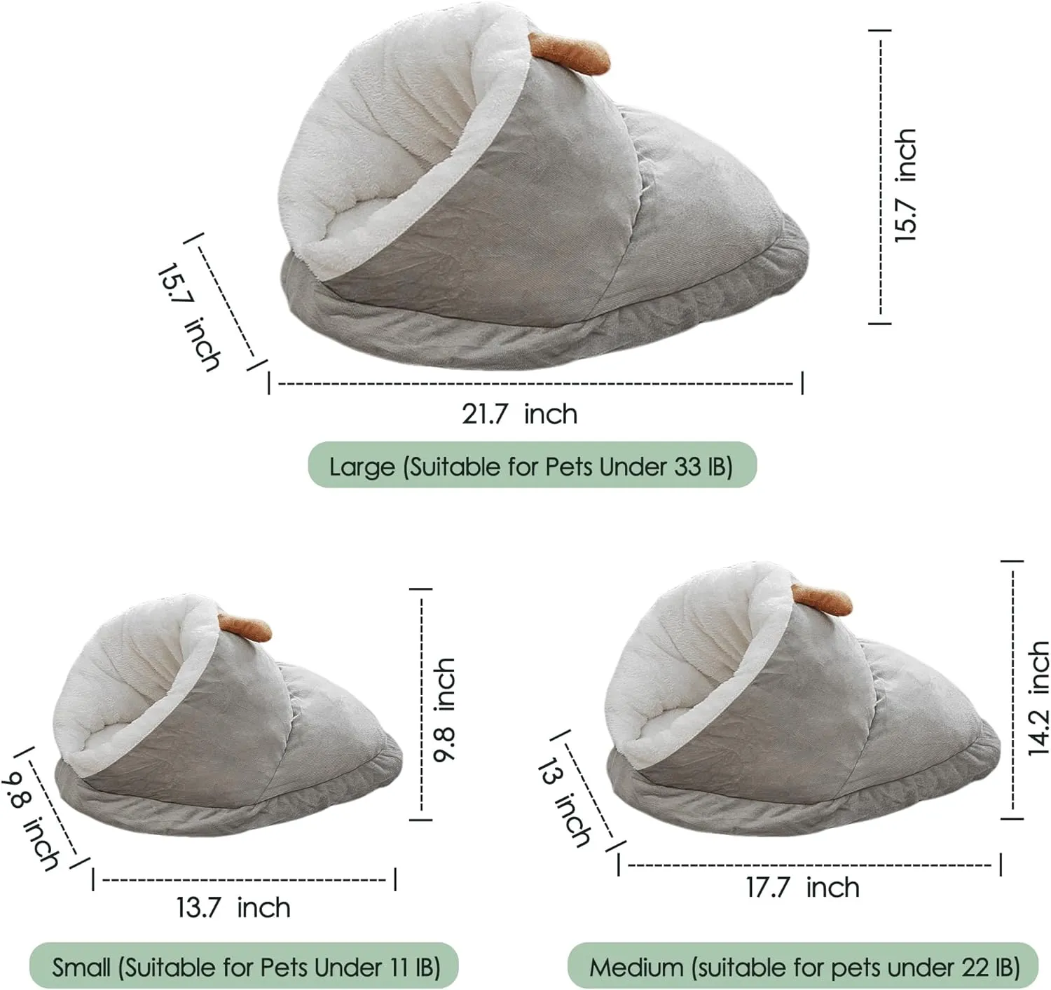 Winter Warm Indoor Cozy Plush Dog Cat Sleeping Bag, Soft Calming Pet House Cave Nest Donut Tunnel Bed (Grey, Large)
