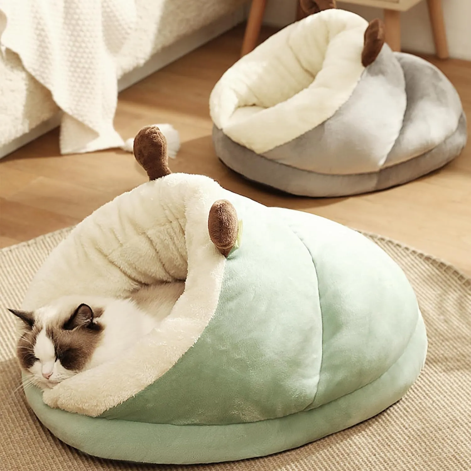 Winter Warm Indoor Cozy Plush Dog Cat Sleeping Bag, Soft Calming Pet House Cave Nest Donut Tunnel Bed (Grey, Large)