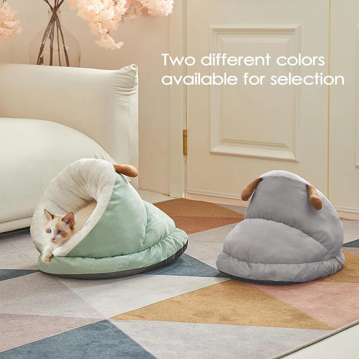 Winter Warm Indoor Cozy Plush Dog Cat Sleeping Bag, Soft Calming Pet House Cave Nest Donut Tunnel Bed (Grey, Large)