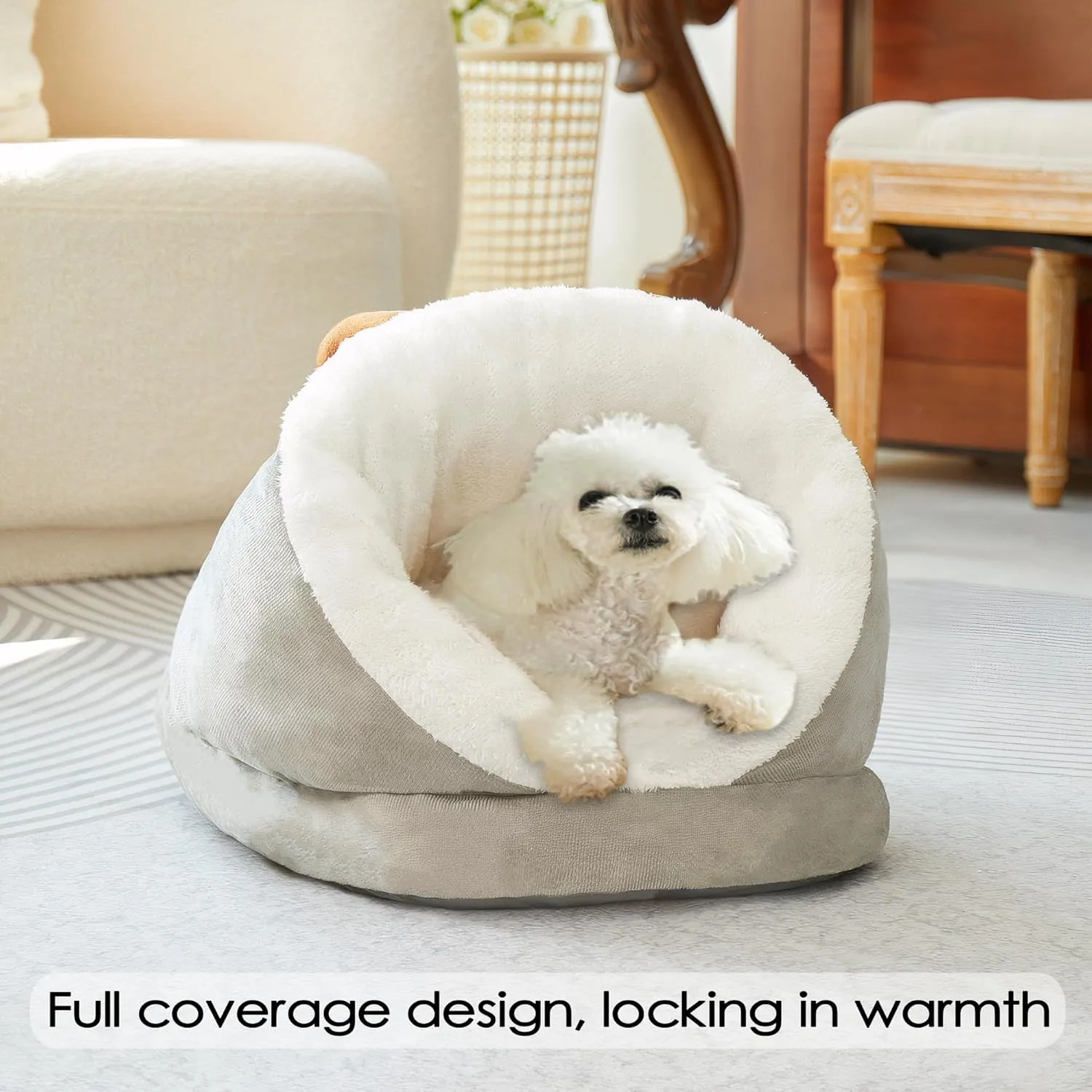 Winter Warm Indoor Cozy Plush Dog Cat Sleeping Bag, Soft Calming Pet House Cave Nest Donut Tunnel Bed (Grey, Large)