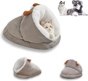 Winter Warm Indoor Cozy Plush Dog Cat Sleeping Bag, Soft Calming Pet House Cave Nest Donut Tunnel Bed (Grey, Large)