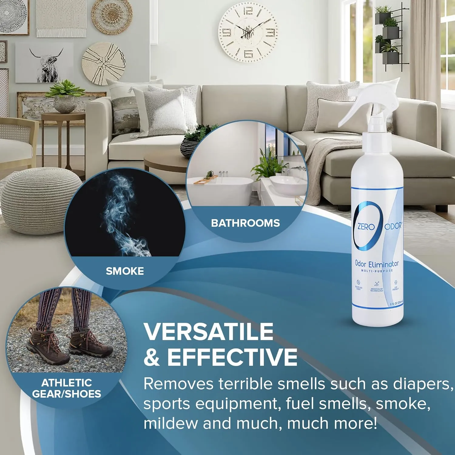 Zero Odor Multi-Purpose Odor Eliminator - Eliminate Air & Surface Odor  Patented Technology Best for Bathroom, Kitchen, Fabric, Closet- Smell Great Again, 8oz (Over 1000 Sprays)