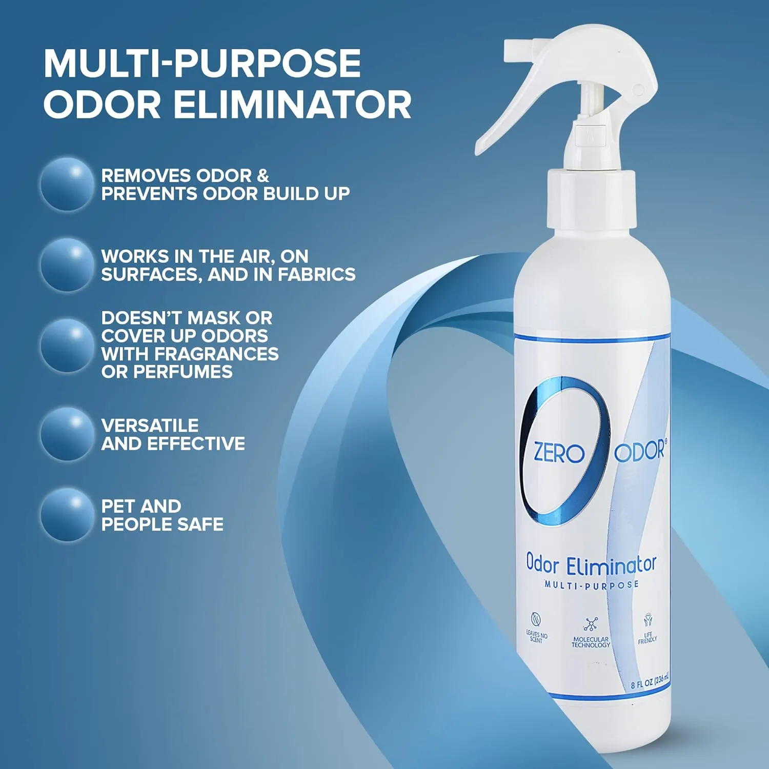 Zero Odor Multi-Purpose Odor Eliminator - Eliminate Air & Surface Odor  Patented Technology Best for Bathroom, Kitchen, Fabric, Closet- Smell Great Again, 8oz (Over 1000 Sprays)
