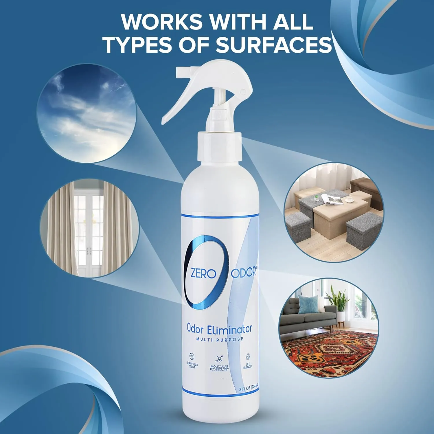 Zero Odor Multi-Purpose Odor Eliminator - Eliminate Air & Surface Odor  Patented Technology Best for Bathroom, Kitchen, Fabric, Closet- Smell Great Again, 8oz (Over 1000 Sprays)