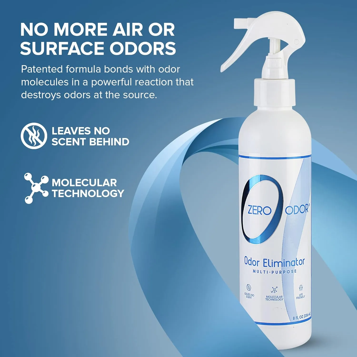 Zero Odor Multi-Purpose Odor Eliminator - Eliminate Air & Surface Odor  Patented Technology Best for Bathroom, Kitchen, Fabric, Closet- Smell Great Again, 8oz (Over 1000 Sprays)