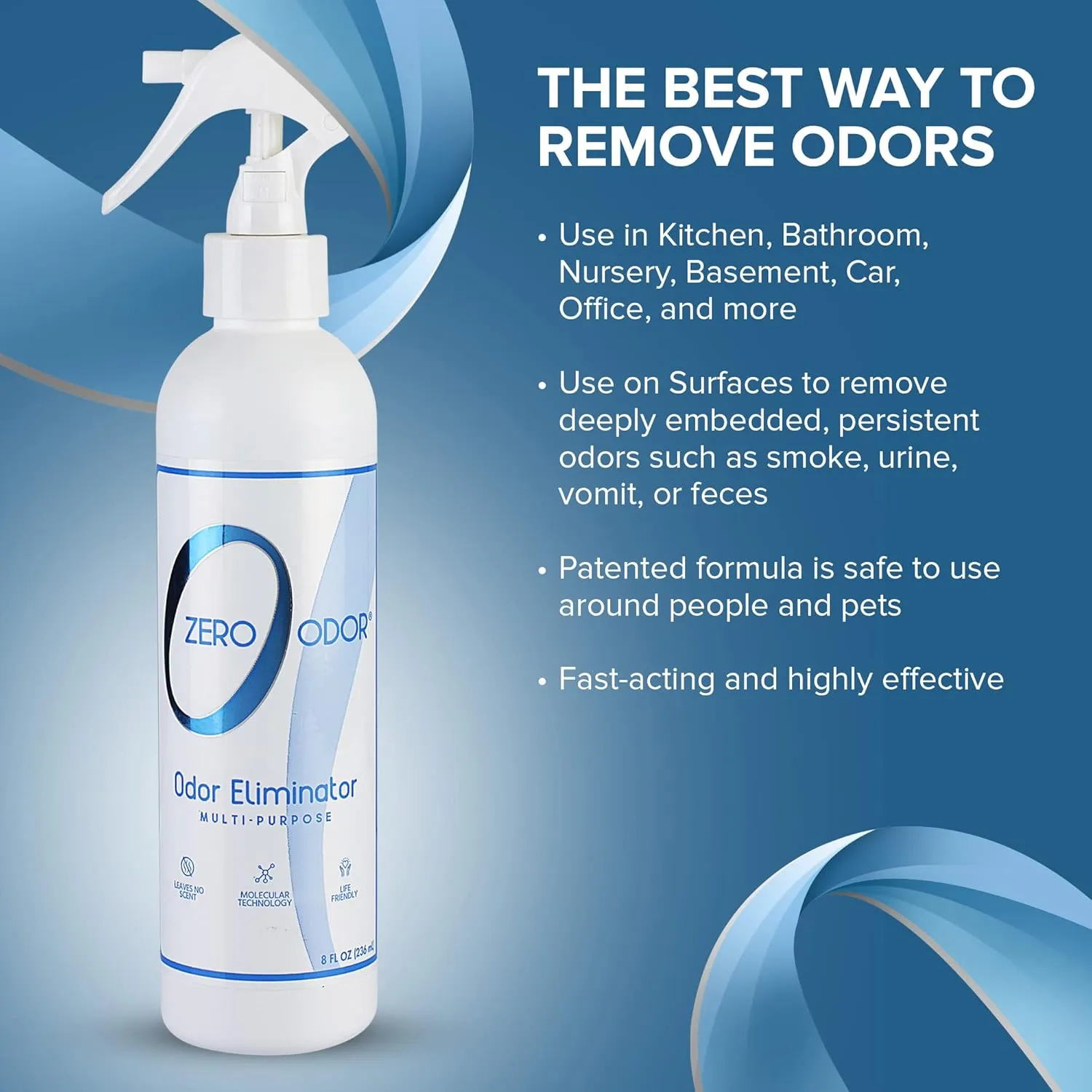 Zero Odor Multi-Purpose Odor Eliminator - Eliminate Air & Surface Odor  Patented Technology Best for Bathroom, Kitchen, Fabric, Closet- Smell Great Again, 8oz (Over 1000 Sprays)